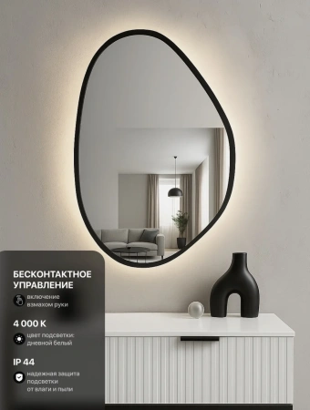 Зеркало EMZE Led Асимметричное с подсветкой и УФ-окантовкой 55x80 (черный)