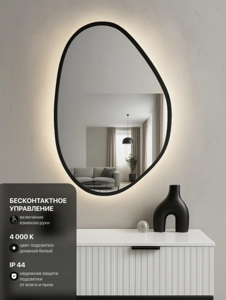 Зеркало EMZE Led Асимметричное с подсветкой и УФ-окантовкой 55x80 (черный)
