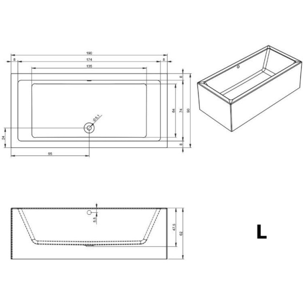 Акриловая ванна Riho Lugo 190x90 L Plug&Play BD7000500000000