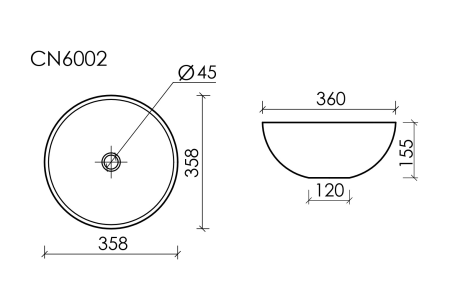 Умывальник чаша накладная круглая Элемент (Element) 358x358x155мм