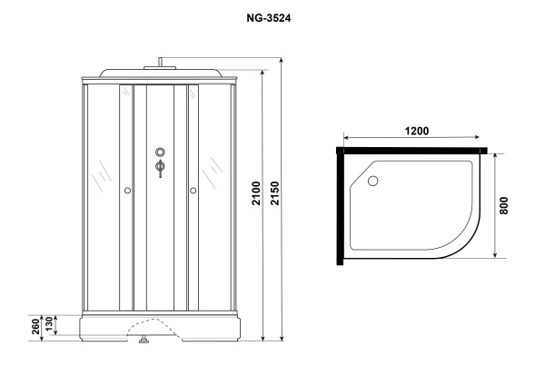 Душ.каб. Niagara Eco E100/40/TN/BK (1000х1000х1950) 4 места