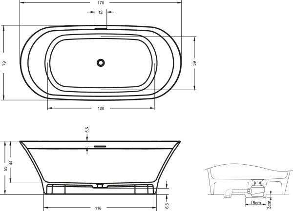 Ванна из искусственного мрамора Riho Barca 170х79 BS6000500000000