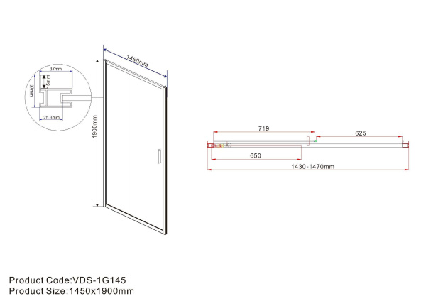 Душевая дверь Vincea Garda VDS-1G145CL, 1450, хром, стекло прозрачное