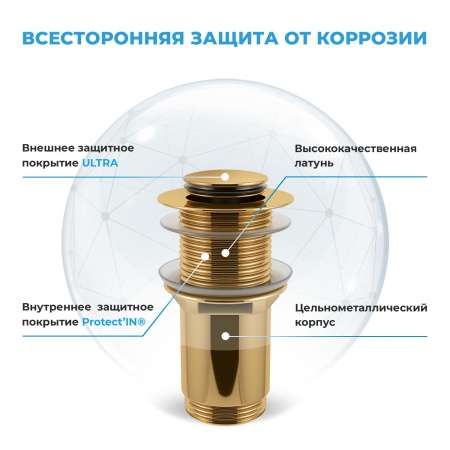 Комплект 3 в 1 Lavinia Boho Bathroom Sink 21520319: накладная фарфоровая раковина 42 см, металлический сифон, донный клапан
