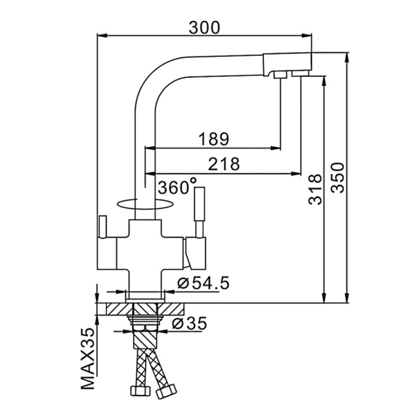 Смеситель для кухни с подключением фильтра FRAP F4352-7, черный