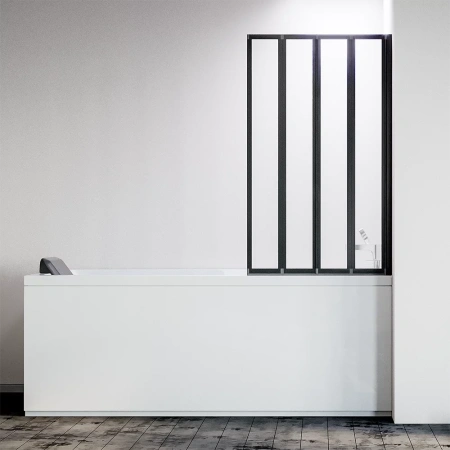 Шторка на ванну Veconi Palau PL-74BR, 1200x1500, черный, стекло прозрачное