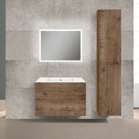 Тумба Vincea Norma 800 подвесная, 2 выкатных ящика soft close, V.Oak с умывальником VCB-2N800W из искуственного камня, цвет белый