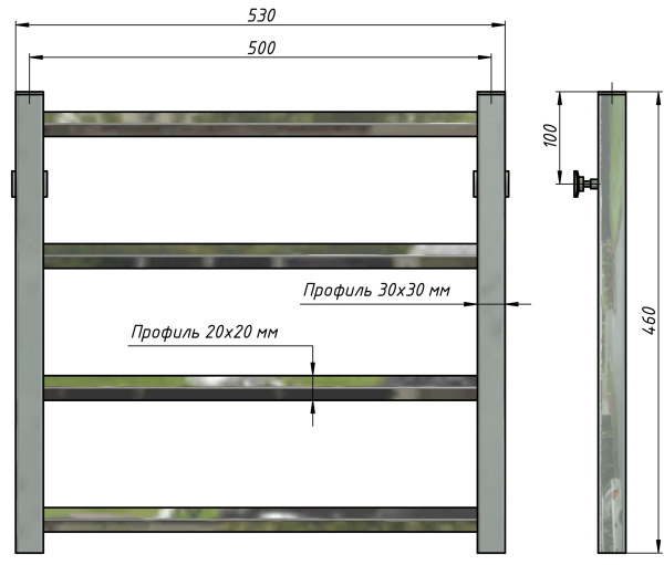 Полотенцесушитель водяной Stinox Sorento 500x500, нижнее подключение, хром, 1/2" ВР (внутренняя резьба), 4 перекладины
