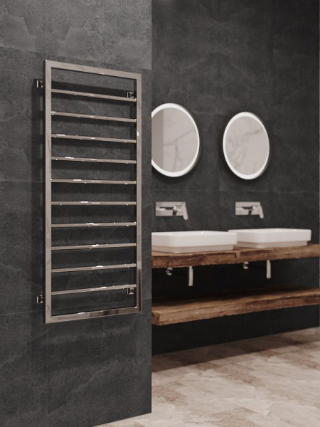 Полотенцесушитель водяной Stinox Corsa 500x1200, нижнее подключение, хром, 1/2" ВР (внутренняя резьба), 10 перекладин