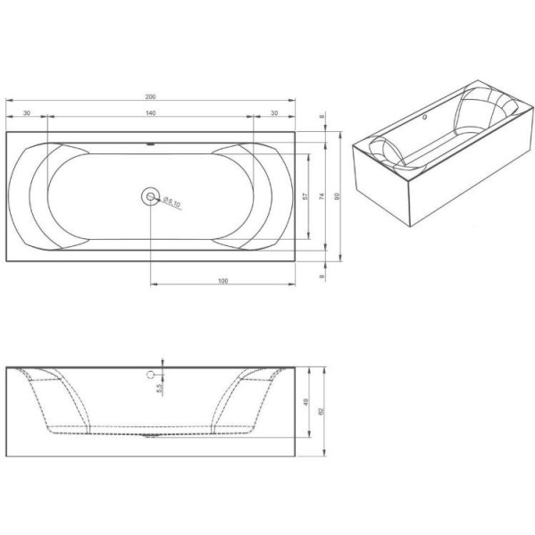 Акриловая ванна Riho Linares 200x90 R Plug&Play BD5900500000000