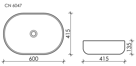 Умывальник чаша накладная овальная Элемент (Element) 600x415x135мм