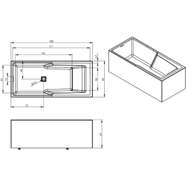 Акриловая ванна Riho Still Shower Plug&Play R 180x80 BD19C0500000000