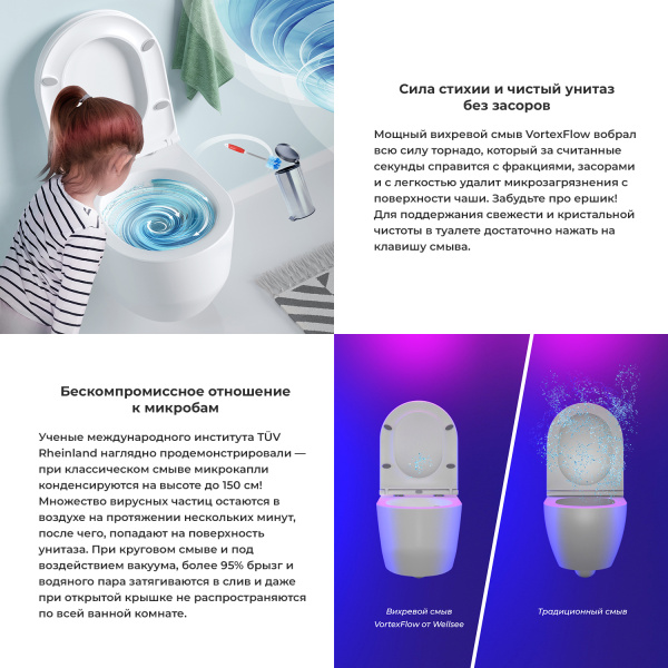 Безободковый подвесной унитаз в наборе 2 в 1: чаша подвесного унитаза, быстросъемное сиденье микролифт, цвет матовый белый Wellsee Croquis 182612001