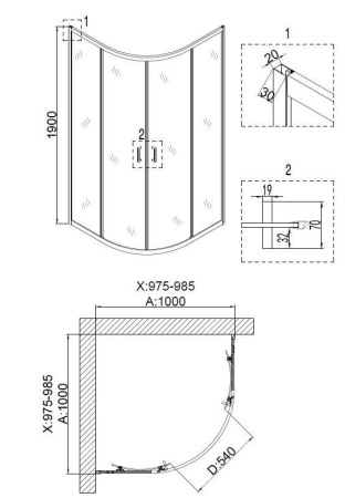 Душевое ограждение Niagara Nova NG-6607-08 100x100x190 полукруг, двери раздвижные