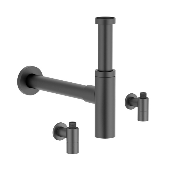 Латунные угловые кран-вентили для подключения смесителя Wellsee Drainage System 182147001, 2 шт, резьба 1/2"x 3/8", с отражателями, цвет матовый черный