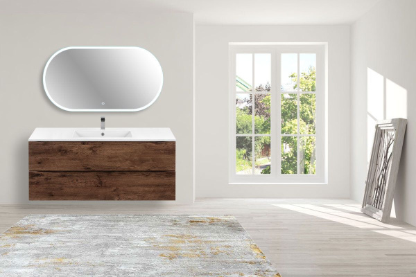 Тумба Vincea Mia 1200 подвесная, 2 выкатных ящика soft close, R.Wood с умывальником VBS-13120 керамическая, цвет белый