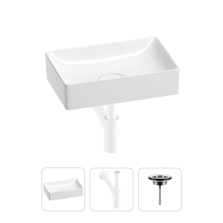 Раковина для ванной Wellsee Pure BY Wellsee 201001205 в наборе 3 в 1: прямоугольная раковина белого глянцевого цвета, сифон, выпуск в цвете матовый белый