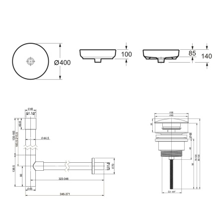 Комплект 3 в 1 Lavinia Boho Bathroom Sink 21520188: накладная фарфоровая раковина 40 см, металлический сифон, донный клапан