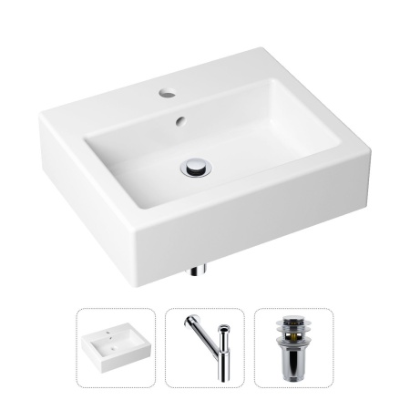 Комплект 3 в 1 Lavinia Boho Bathroom Sink 21520684: накладная фарфоровая раковина 50.5 см, металлический сифон, донный клапан