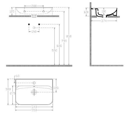 Раковина накладная ISVEA SistemaU 55см , белая 10PL53055SV