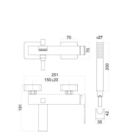 Смеситель для ванны Fiore Kube 100NN8552, черный