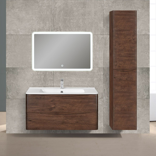 Тумба Vincea Paola 1000 подвесная, 2 выкатных ящика soft close, R.Wood с умывальником VCB-2VP1000W из искусственного камня, цвет белый