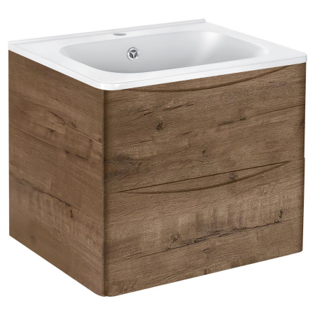 Тумба Vincea Paola 600 подвесная, 2 выкатных ящика soft close, V.Oak с умывальником VCB-2VP600W из искуственного камня, цвет белый
