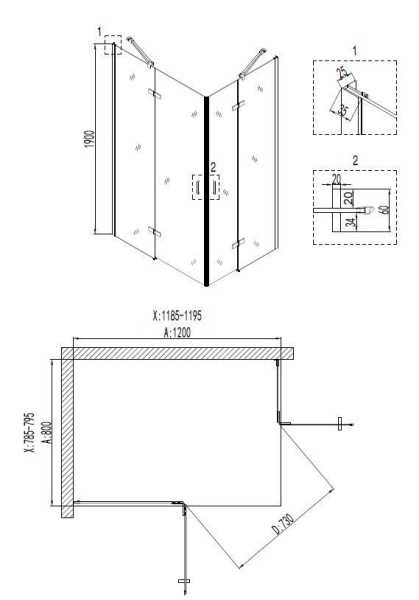 Душевое ограждение Niagara Nova NG-6817-08 BLACK 120x80x190 прямоугольник, двери распашные