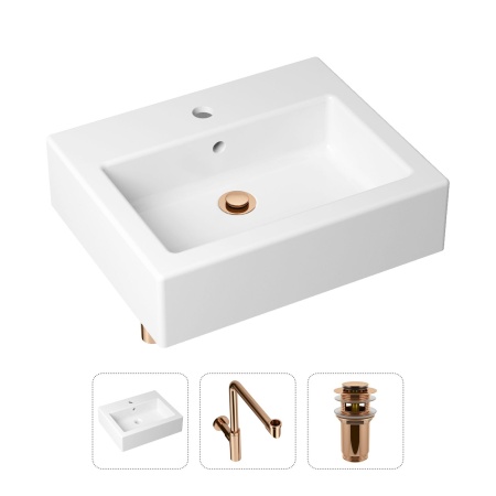Комплект 3 в 1 Lavinia Boho Bathroom Sink 21520700: накладная фарфоровая раковина 50.5 см, металлический сифон, донный клапан