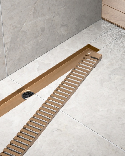 Душевой лоток TIMO Drain System 900 с вставкой "lines", Розовое золото