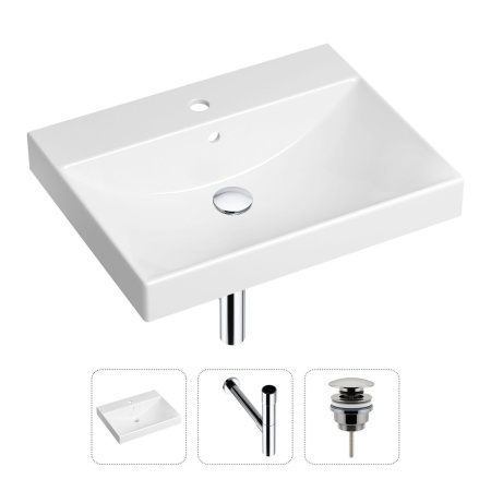 Комплект 3 в 1 Lavinia Boho Bathroom Sink 21520567: врезная фарфоровая раковина 60 см, металлический сифон, донный клапан