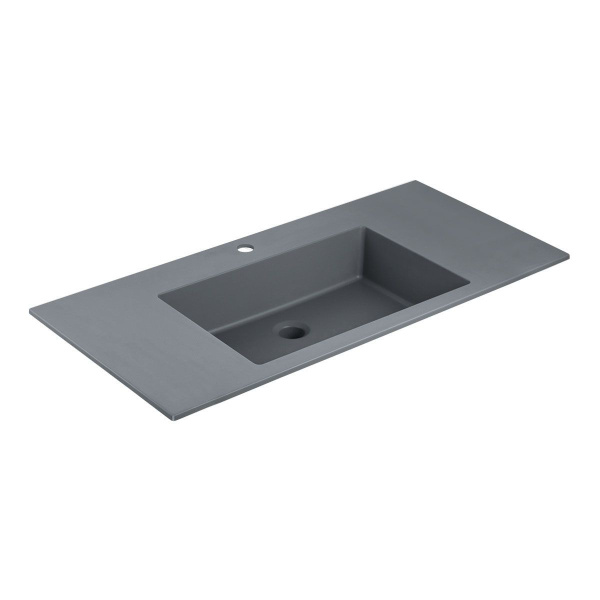 Тумба Vincea Luka 1000 подвесная, 2 выкатных ящика soft-close, R.Oak с умывальником VCB-13100G из кварца, цвет серый