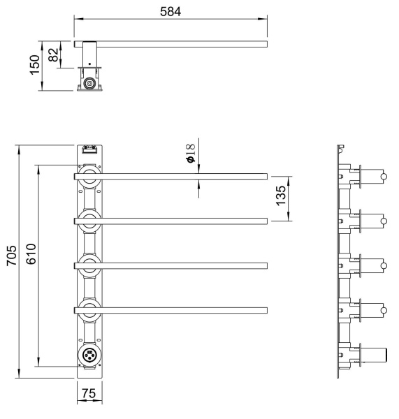 Полотенцесушитель электрический встраиваемый WONZON & WOGHAND, Белый матовый (WW-A364-MW)