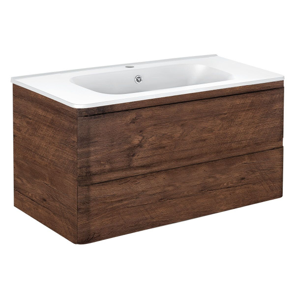 Тумба Vincea Vico 1000 подвесная, 2 выкатных ящика soft close, R.Wood с умывальником VCB-2VP1000W из искусственного камня, цвет белый