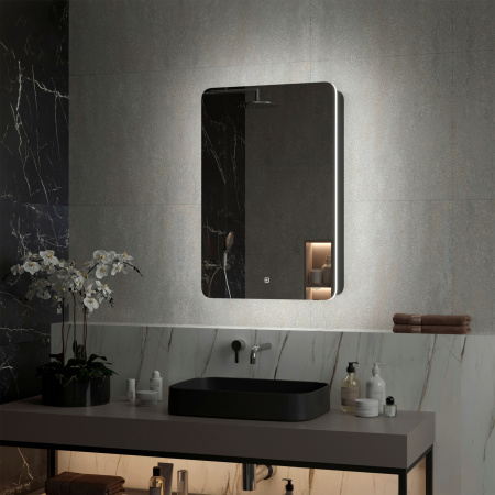Зеркальный шкаф для ванной 56х85см Reflexion Black с регулируемой LED подсветкой RF2001BL черный