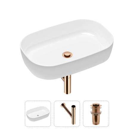 Комплект 3 в 1 Lavinia Boho Bathroom Sink 21520085: накладная фарфоровая раковина 54 см, металлический сифон, донный клапан