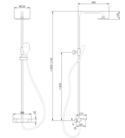 Душевая стойка ABBER Thermostat AF8516B с термостатом и изливом, черная матовая