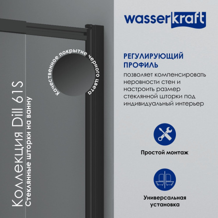 Стеклянная шторка на ванну WasserKRAFT Dill 61S02-80