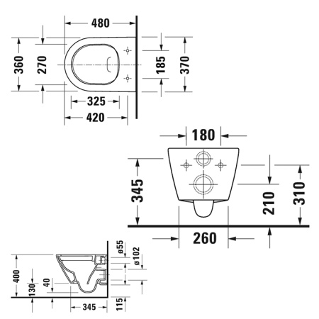 Duravit D-Neo Унитаз подвесной 37x48 см, безободковый, в комплекте с сиденьем 0021690000, цвет: белый 45870900A1 (2587090000+0021690000)