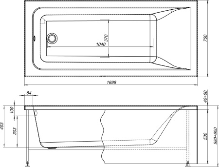 Акриловая ванна STWORKI Стокгольм 170x75 см, встраиваемая, белая, с каркасом