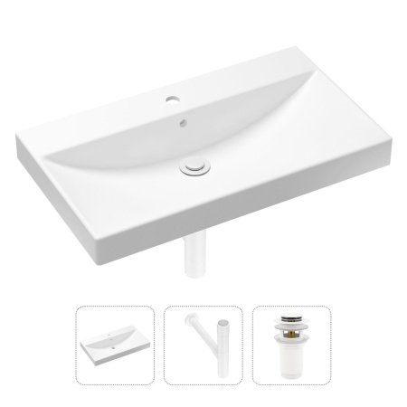 Комплект 3 в 1 Lavinia Boho Bathroom Sink 21520628: врезная фарфоровая раковина 80 см, металлический сифон, донный клапан