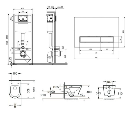Комплект инсталляции и унитаза 6 в 1 Lavinia Boho Relfix Biore Compacto Rimless 77040085
