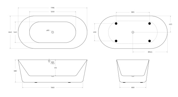 Акриловая ванна BELBAGNO BB306-1785