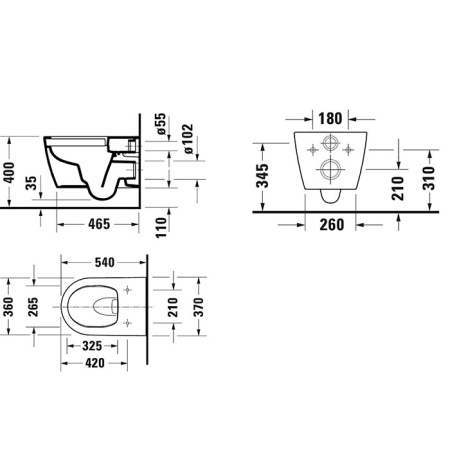 Duravit Soleil by Starck Унитаз подвесной 259109, 540х370 мм, безободковый, смыв HygieneFlush (Tornado), с сиденьем 002649, цвет: белый 45910920A1