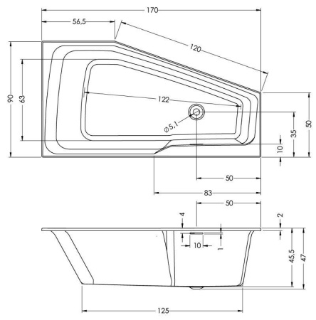 Акриловая ванна с усиленным каркасом и сифоном Riho Rething Space 170x90 L BR1600500000000