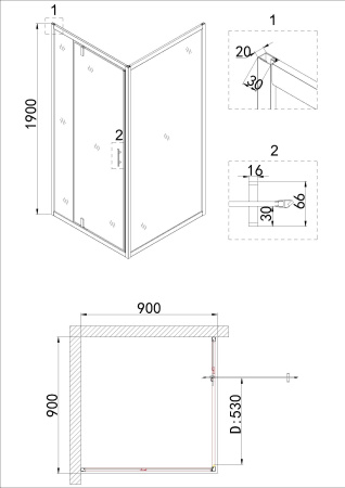 Душевое ограждение Niagara Nova NG-63-9A-A90 90x90x195 квадрат, дверь распашная