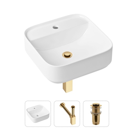 Комплект 3 в 1 Lavinia Boho Bathroom Sink 21520289: накладная фарфоровая раковина 42 см, металлический сифон, донный клапан