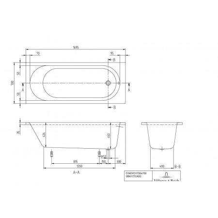 Ванна Villeroy & Boch O.novo 1700 x 700 мм, акриловая, UBA177CAS2V-01