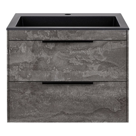 Тумба Vincea Chiara 2D 600 подвесная, 2 выкатных ящика soft-close, G.Stone с умывальником VCB-13600B из кварца, цвет черный