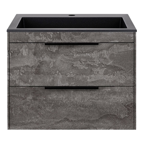 Тумба Vincea Chiara 2D 600 подвесная, 2 выкатных ящика soft-close, G.Stone с умывальником VCB-13600B из кварца, цвет черный